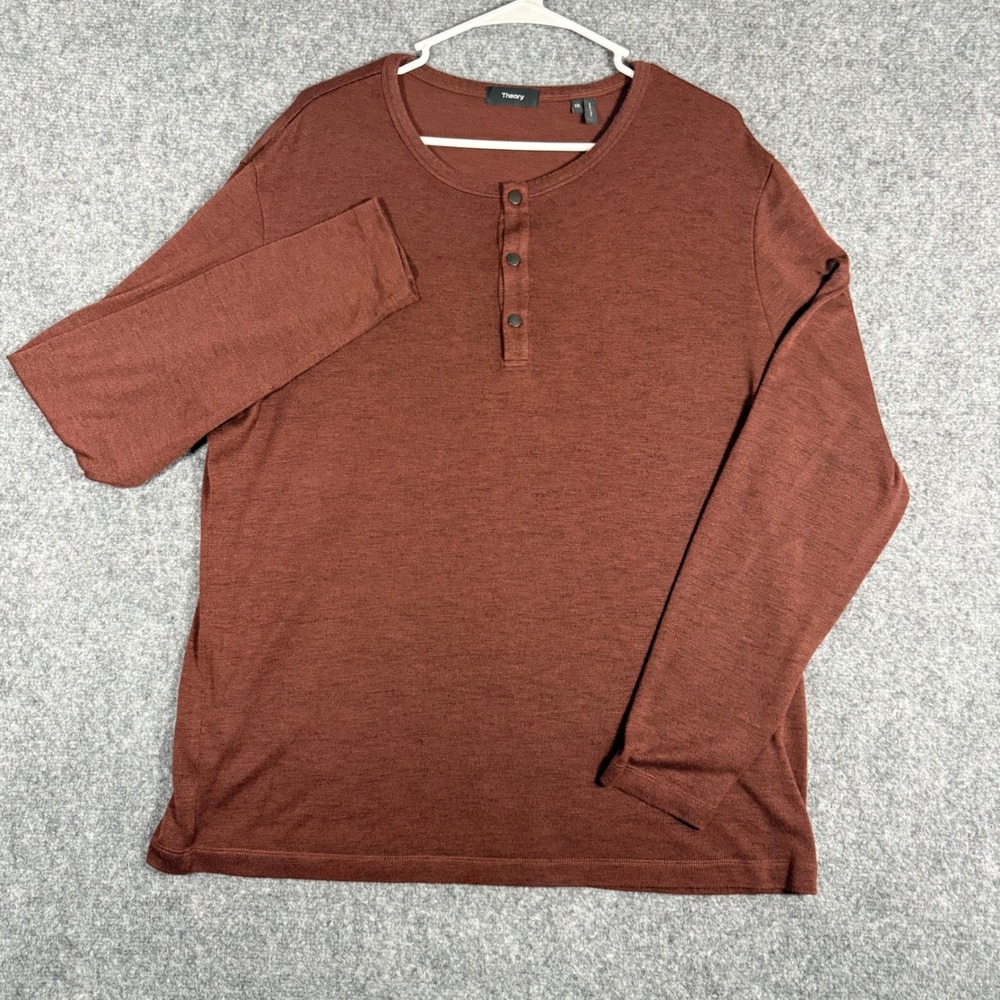 Theory Snap Henley Long Sleeve Shirt Mens XXL Brown Modal Blend Jersey